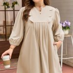 Parchment Notched Neck Scallop Detail Plus Size Mini Dress