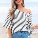 Black Stripe Half Sleeve Scoop Neck Loose Top