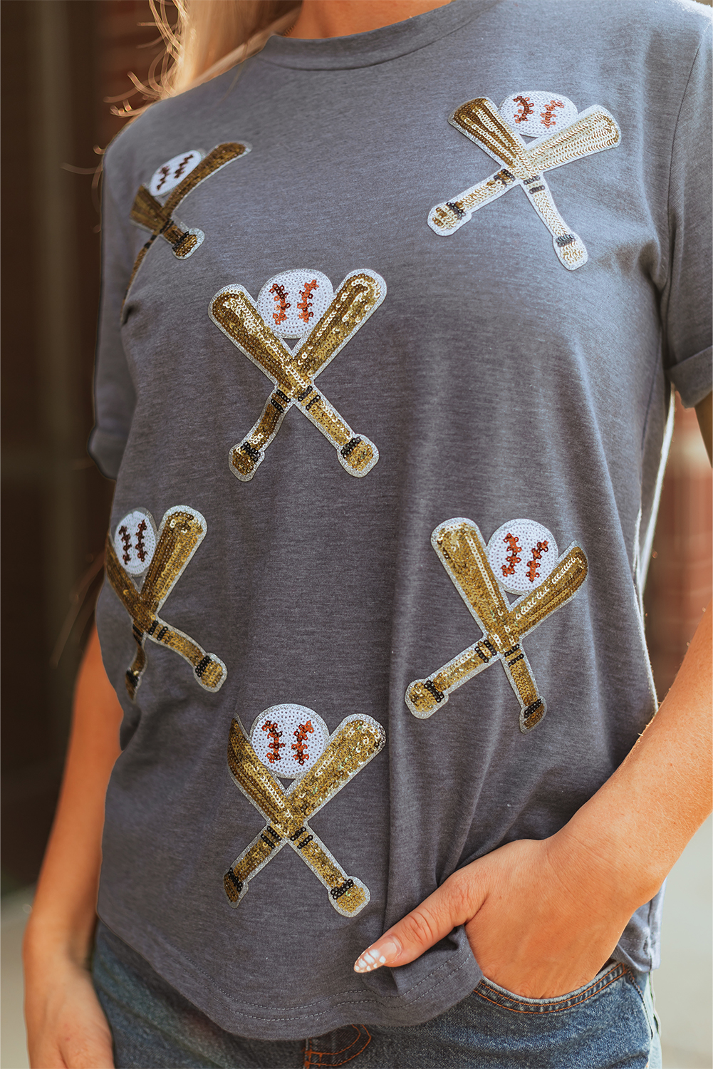 Gray Sequined Game Day Casual Tee - Image 7