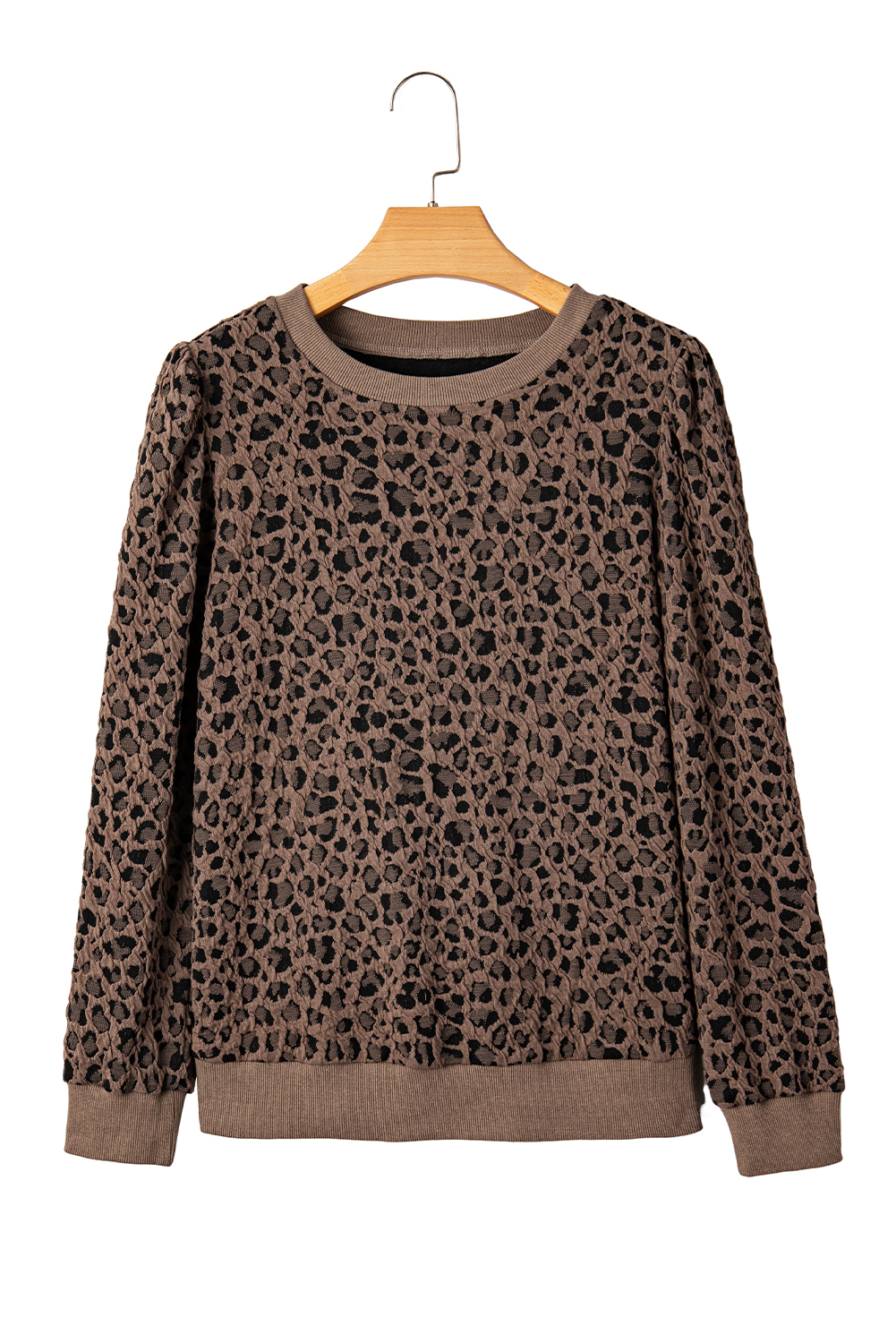 Brown Ribbed Trim Leopard Print Long Sleeve Top - Image 15