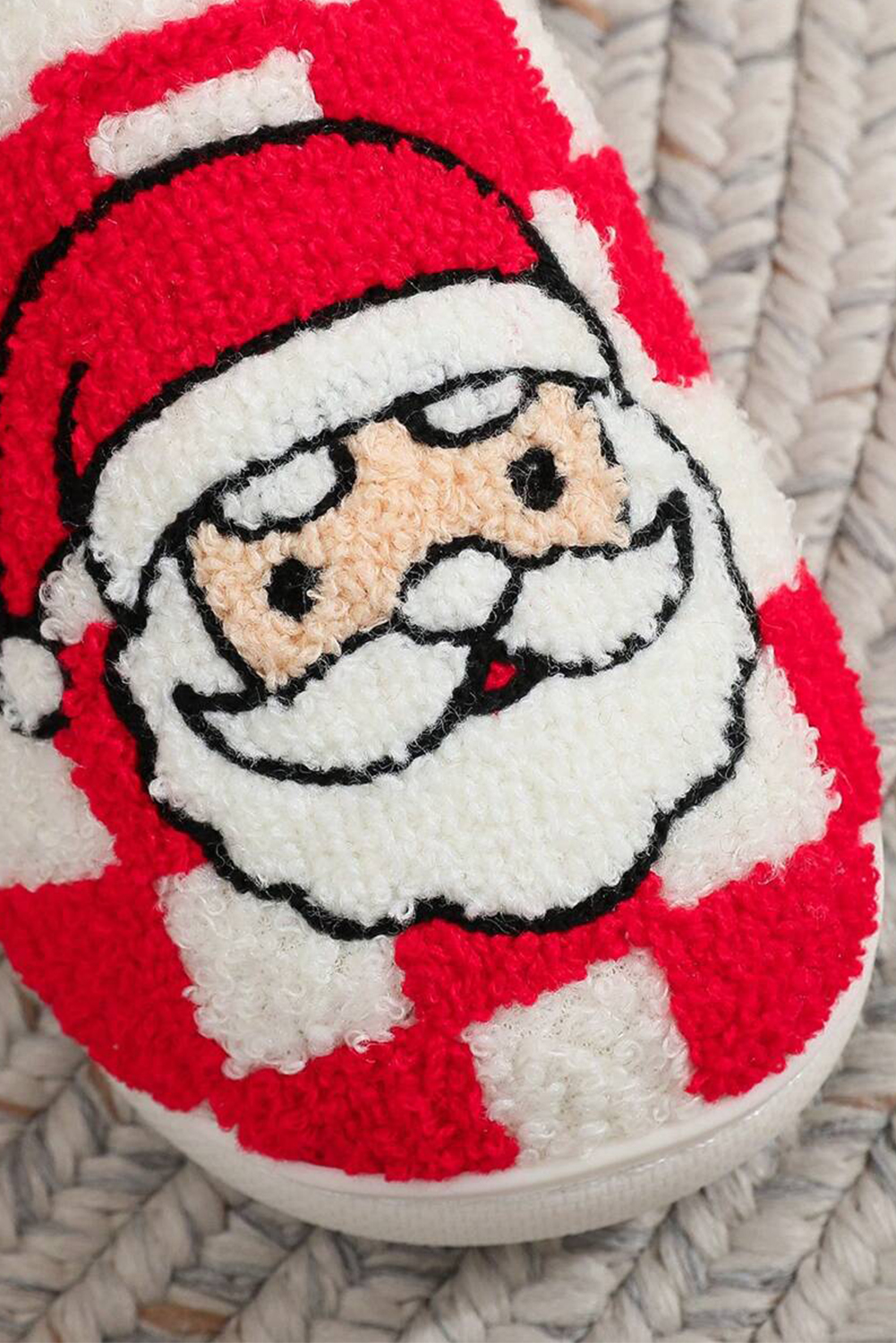 Fiery Red Checkered Santa Claus Graphic Plush Home Slippers - Image 4