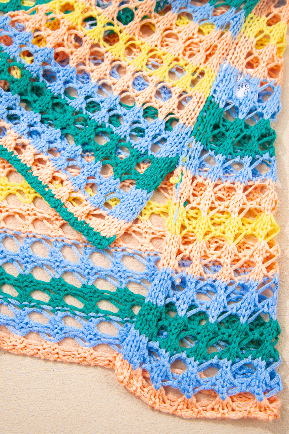 Beau Blue Multi Stripe Open Knit Sweater Beach Cover Up - Image 7