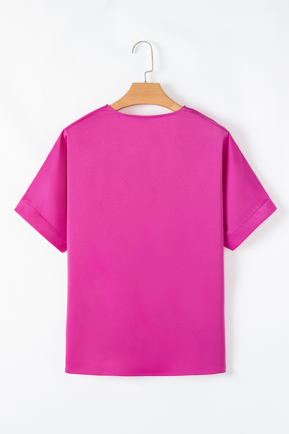 Bright Pink Silky V Neck Dolman Blouse - Image 4