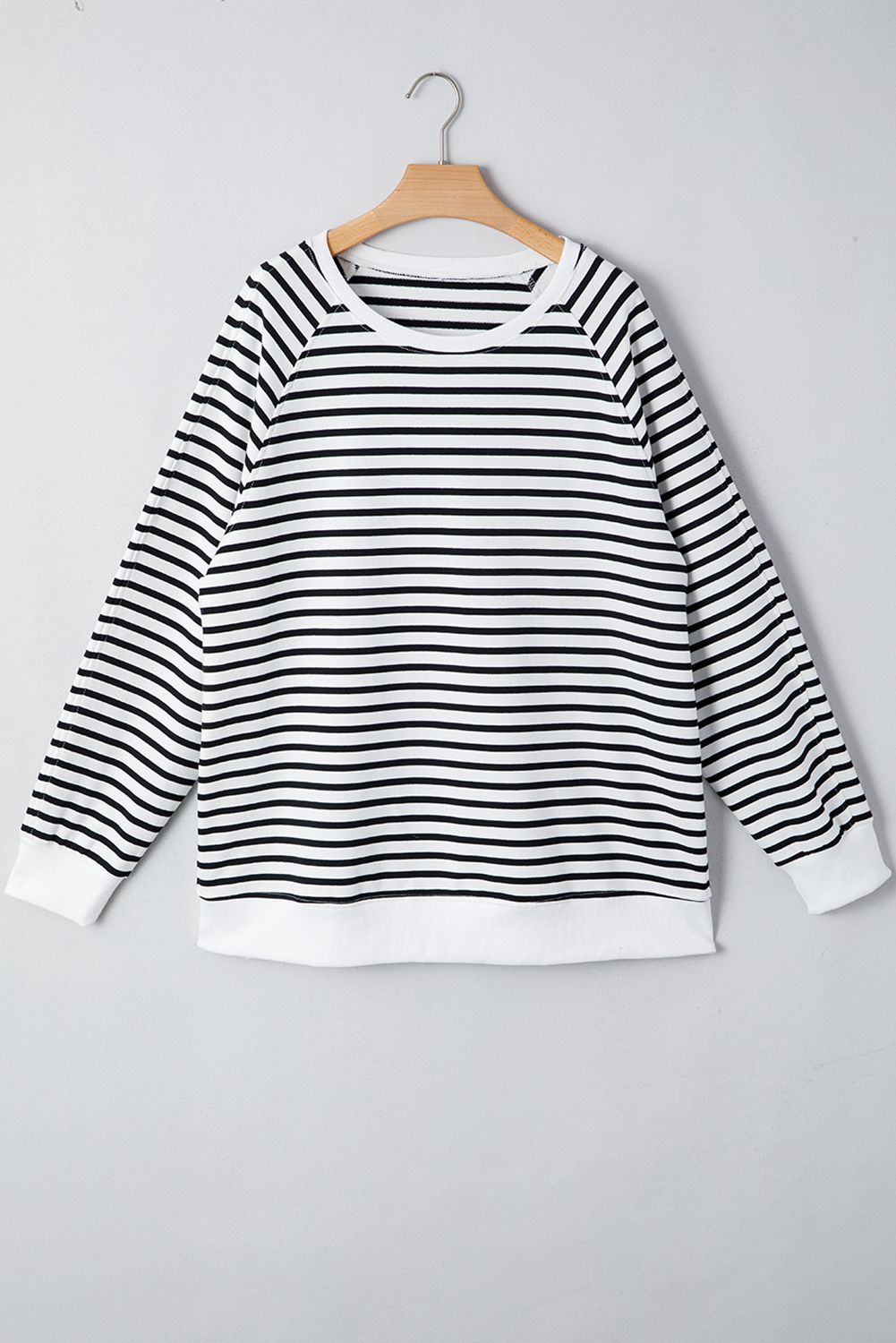Black Stripe Raglan Sleeve Side Slits Loose Sweatshirt - Image 4