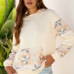 Beige Western Geo Pattern Patchwork Hoodie with Kangaroo Pocket