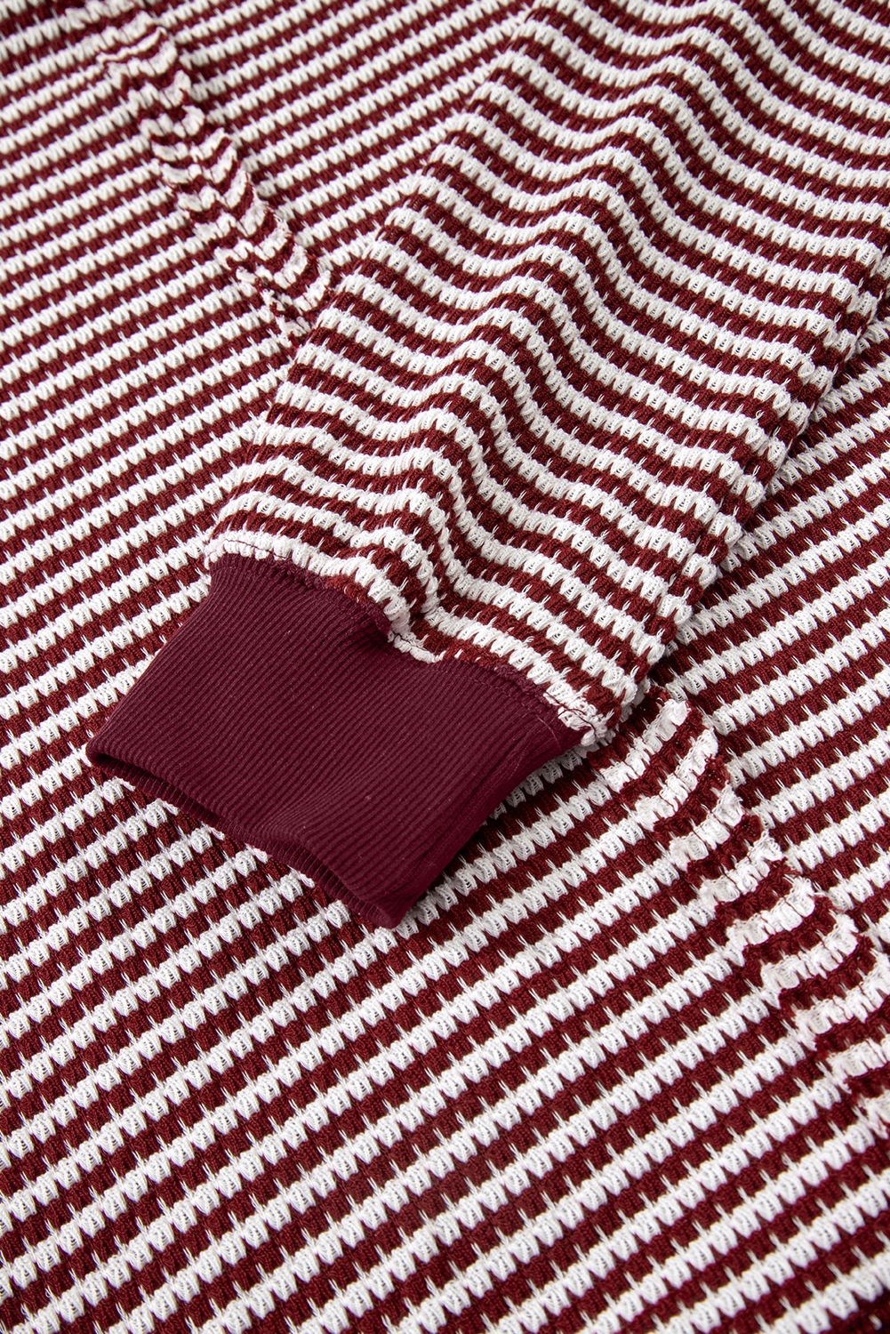 Red Stripe Ribbed Trim Drop Shoulder Long Sleeve Oversize Top - Image 5