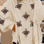 White Thanksgiving Turkey Waffle Oversized Knit Top