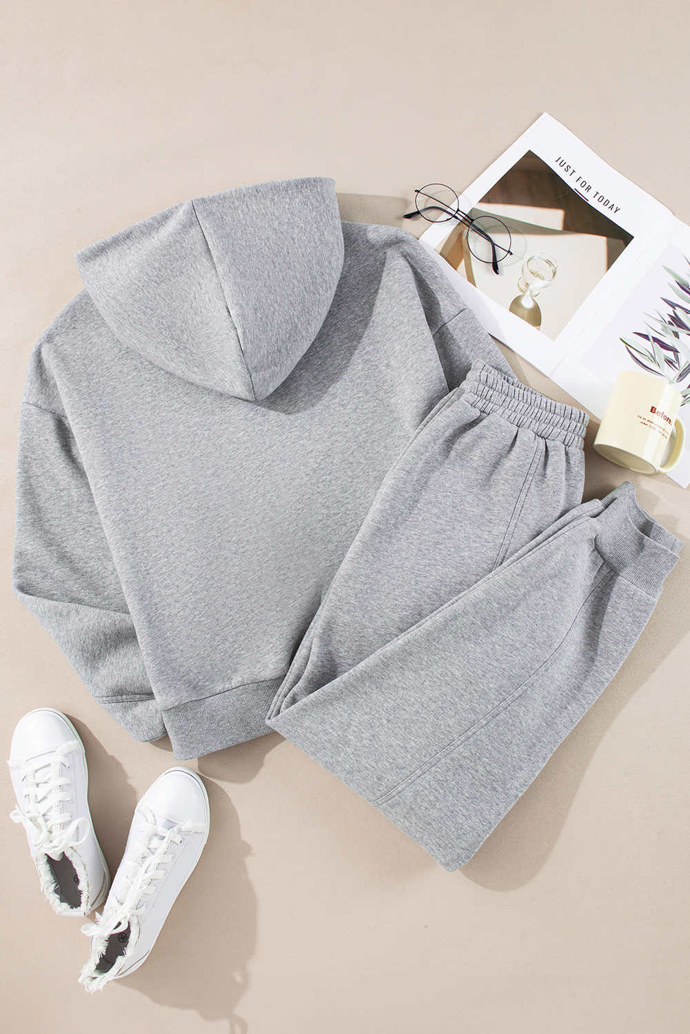 Gray Solid Exposed Seams Hoodie and Joggers Activewear Set - Image 8