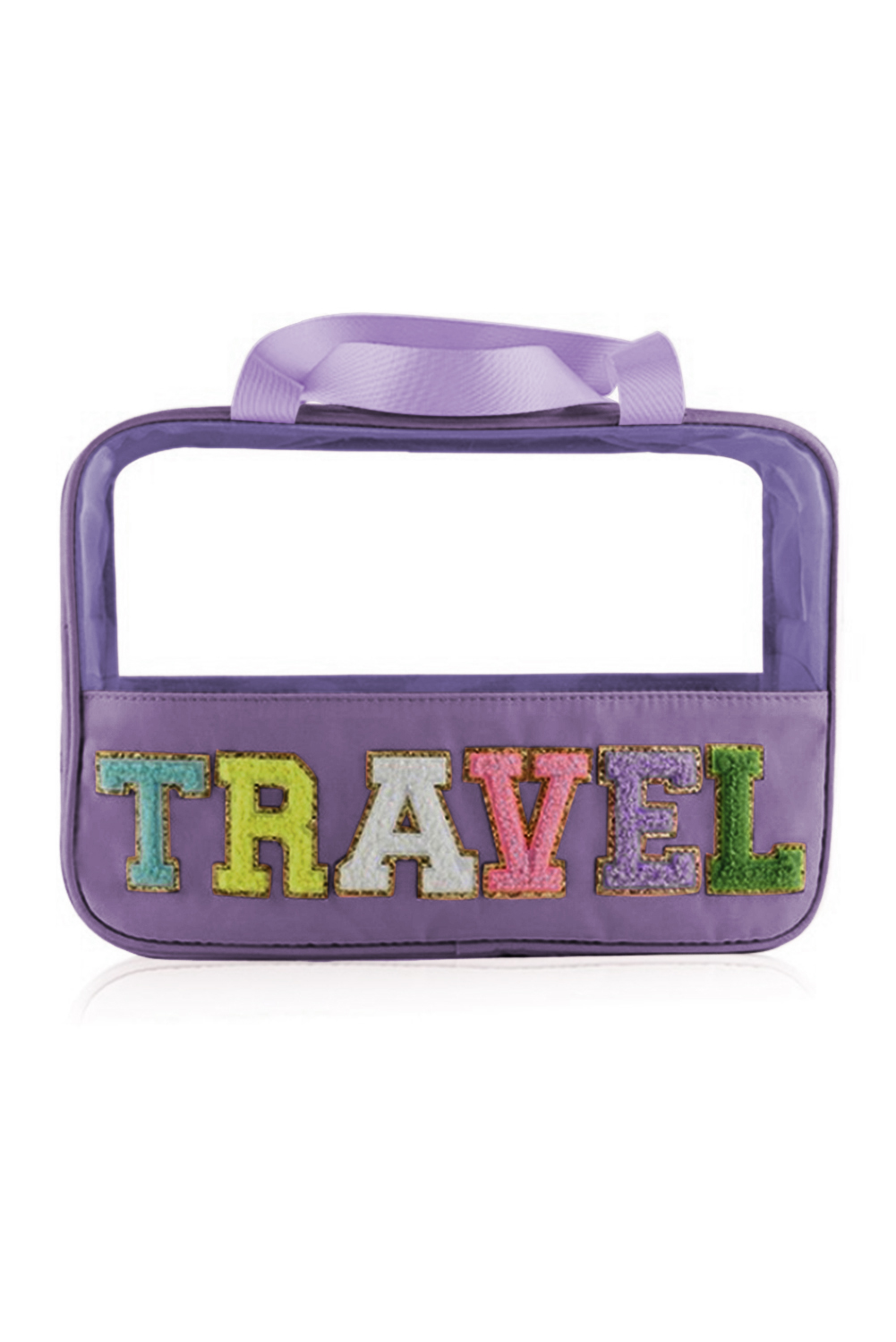 Purple TRAVEL Chenille Letter Clear PVC Makeup Bag - Image 5