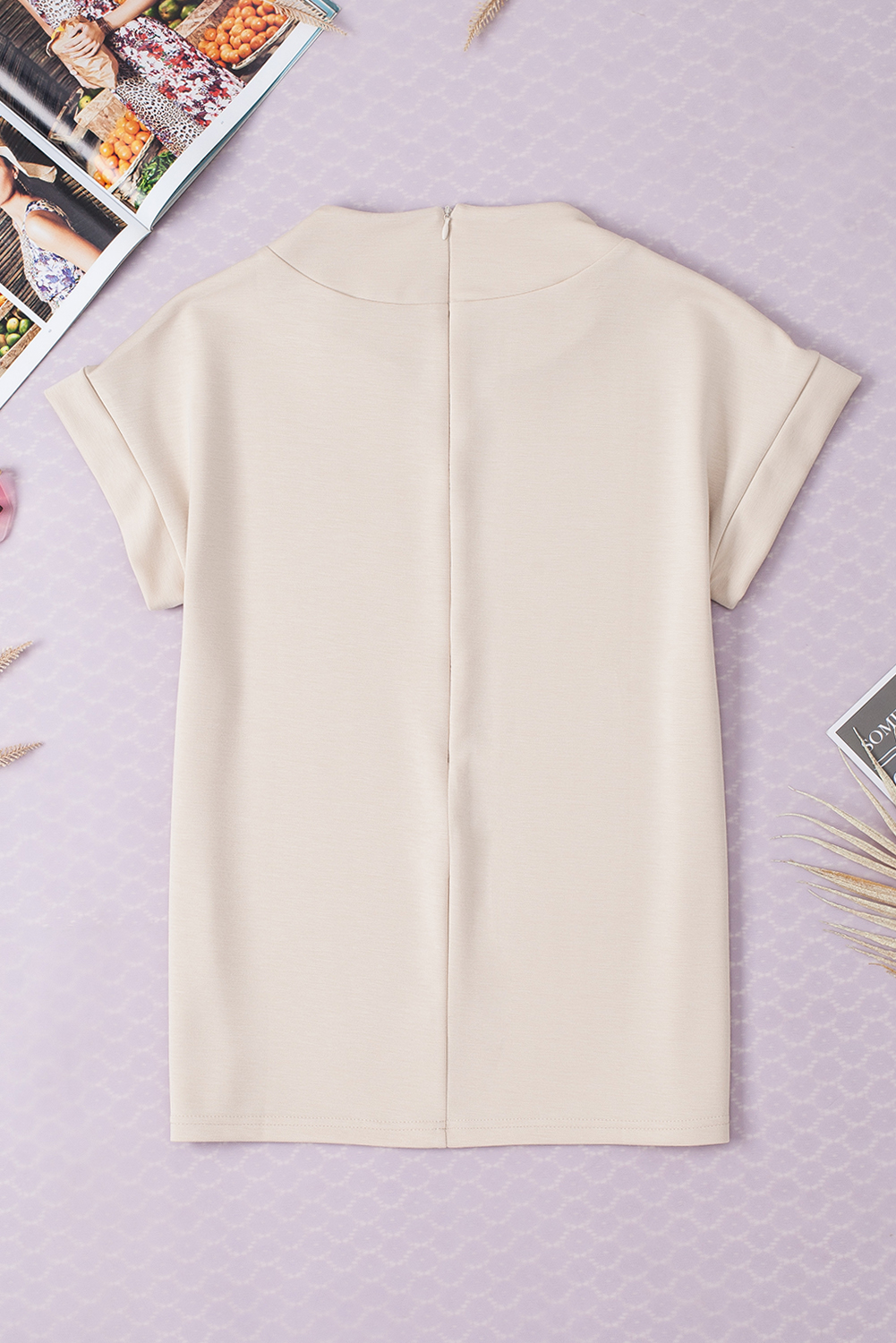 Oatmeal Plain Crew Neck Loose Fit Casual Top - Image 7