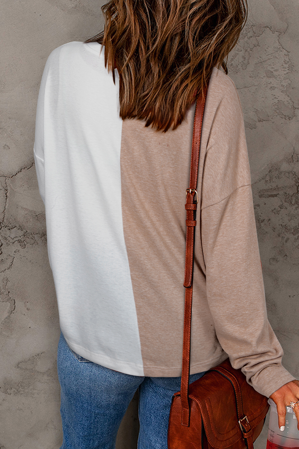 Khaki Colorblock Long Sleeve Crew Neck Top - Image 2