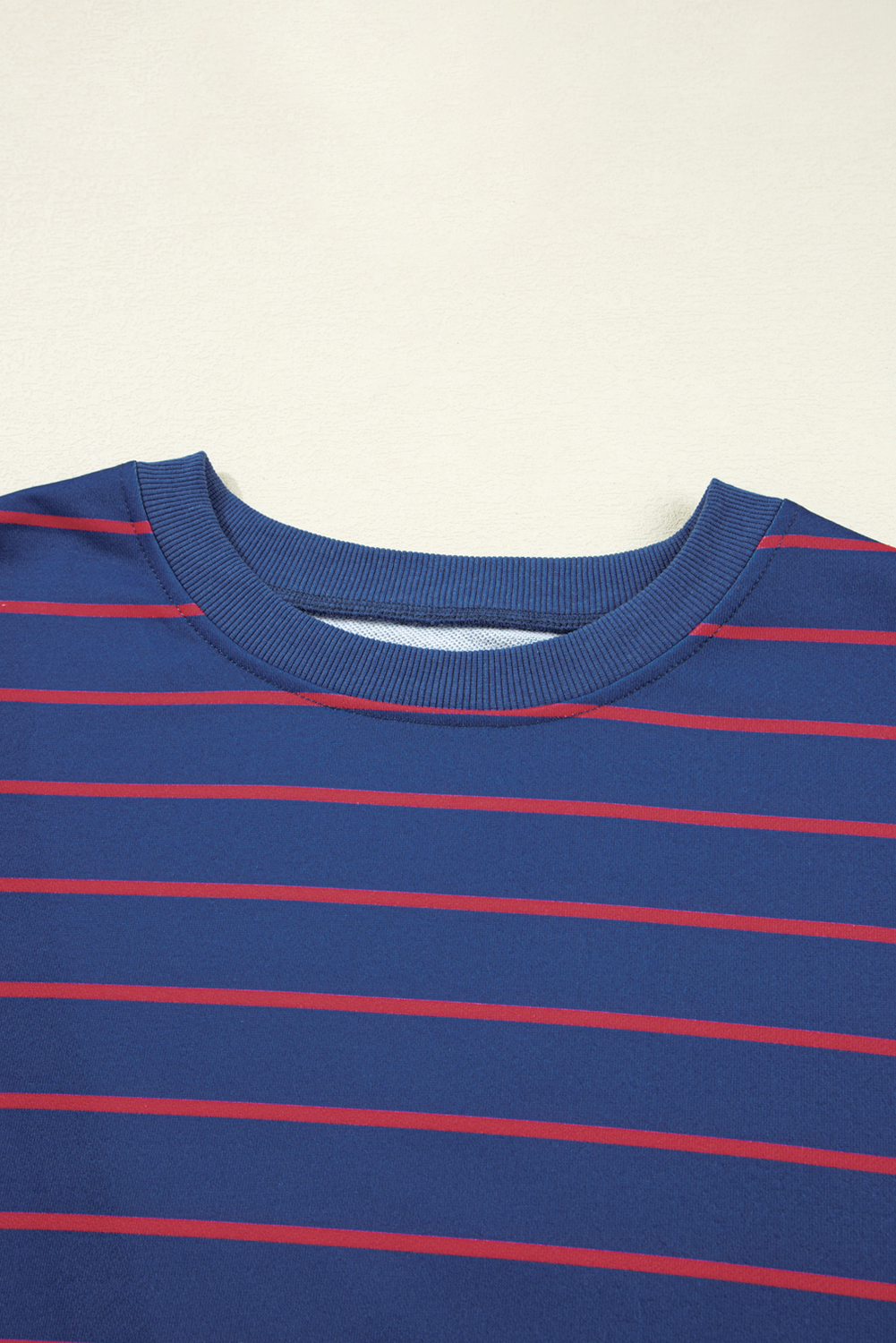 Blue Stripe Stylish Overlap Detail Drop Shoulder Pullover Sweatshirt - Image 6