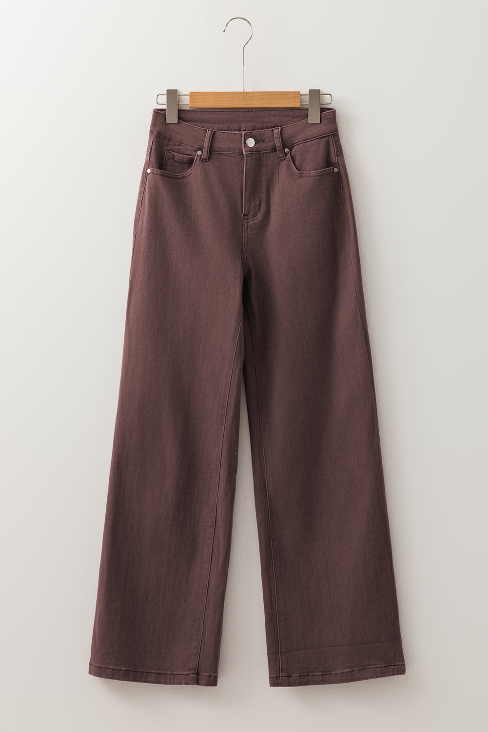 Coffee Loose Straight High Waist Solid Color Jeans - Image 2