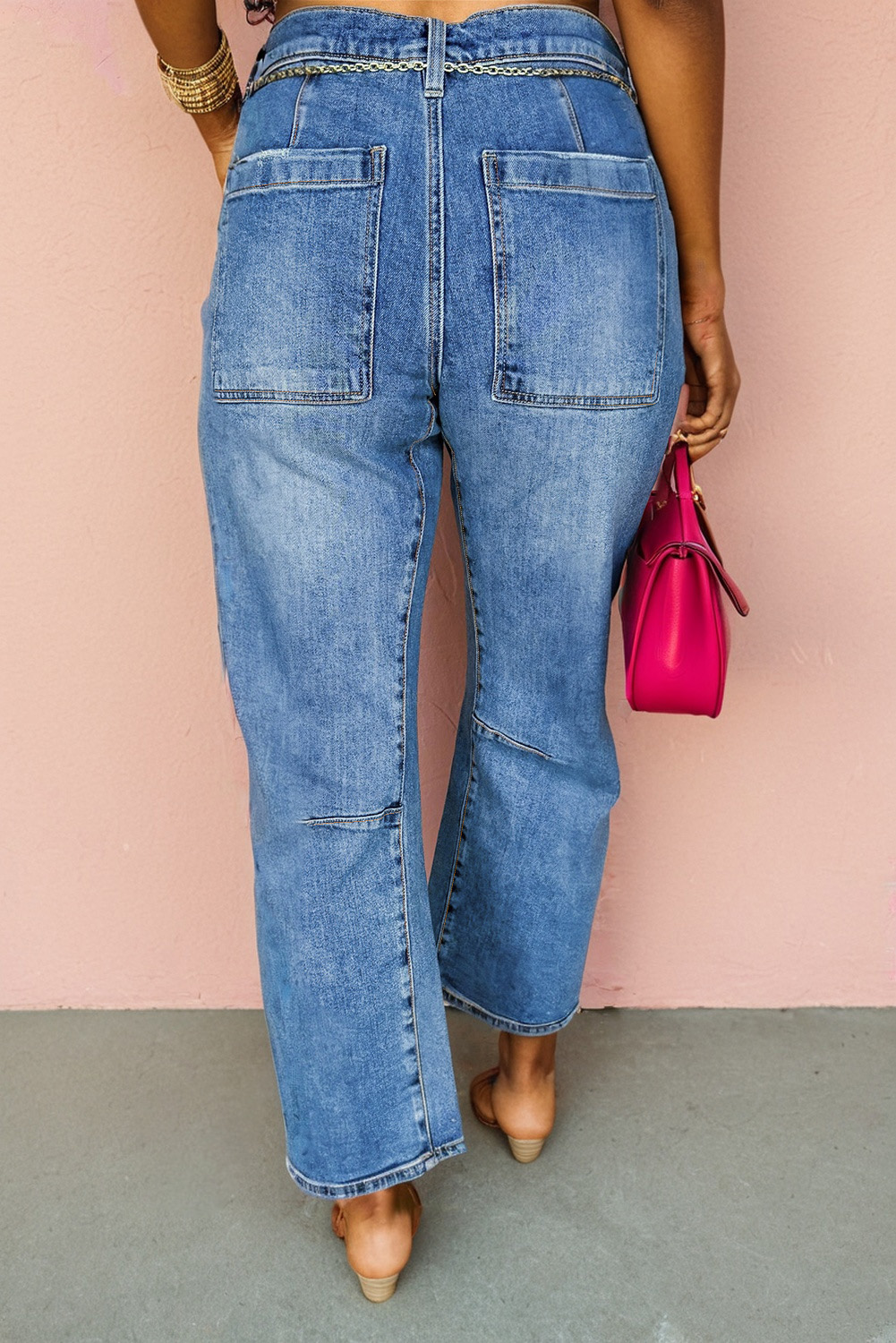 Dusk Blue Seam Detail Ankle Length Cropped BarrelJeans - Image 2