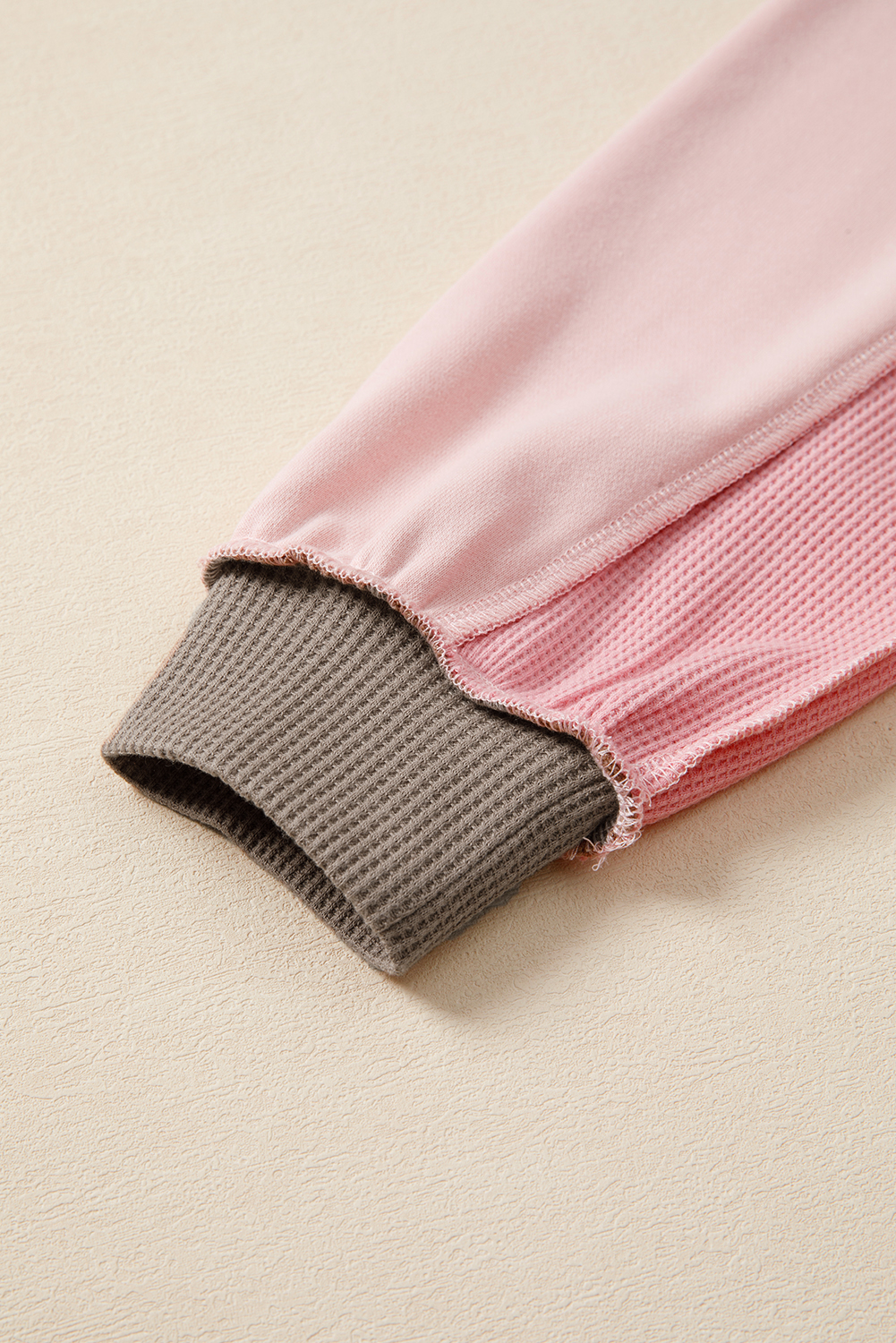 Light Pink Color Block Mix Texture Waffle Patchwork Oversize Sweatshirt - Image 6