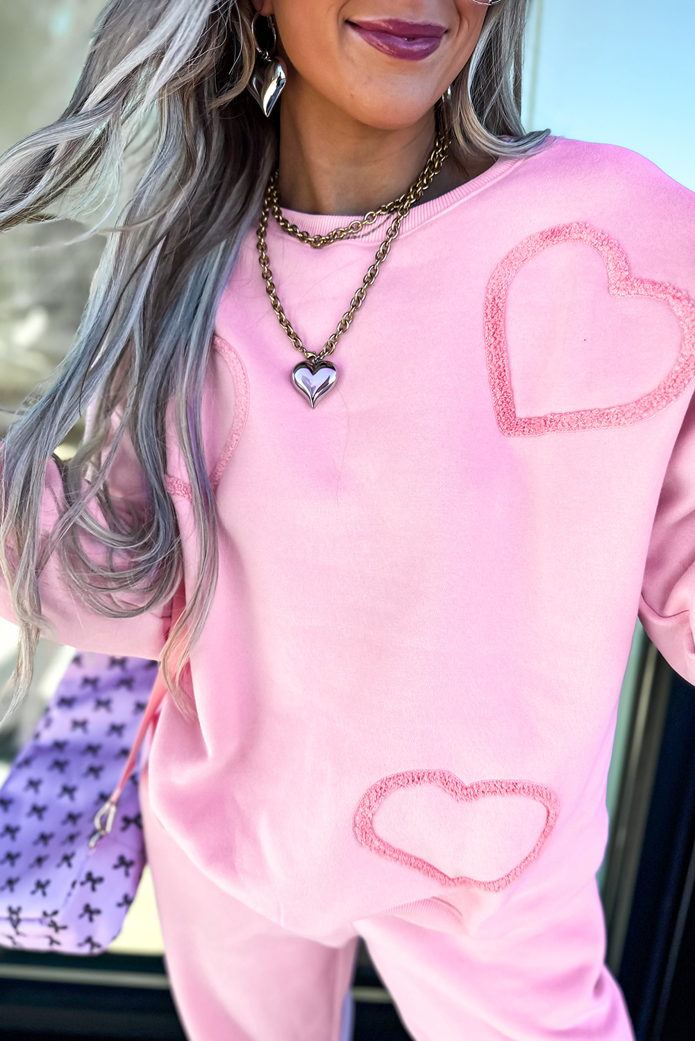 Phalaenopsis Chenille Heart Pattern Casual 2pcs Pants Set - Image 4