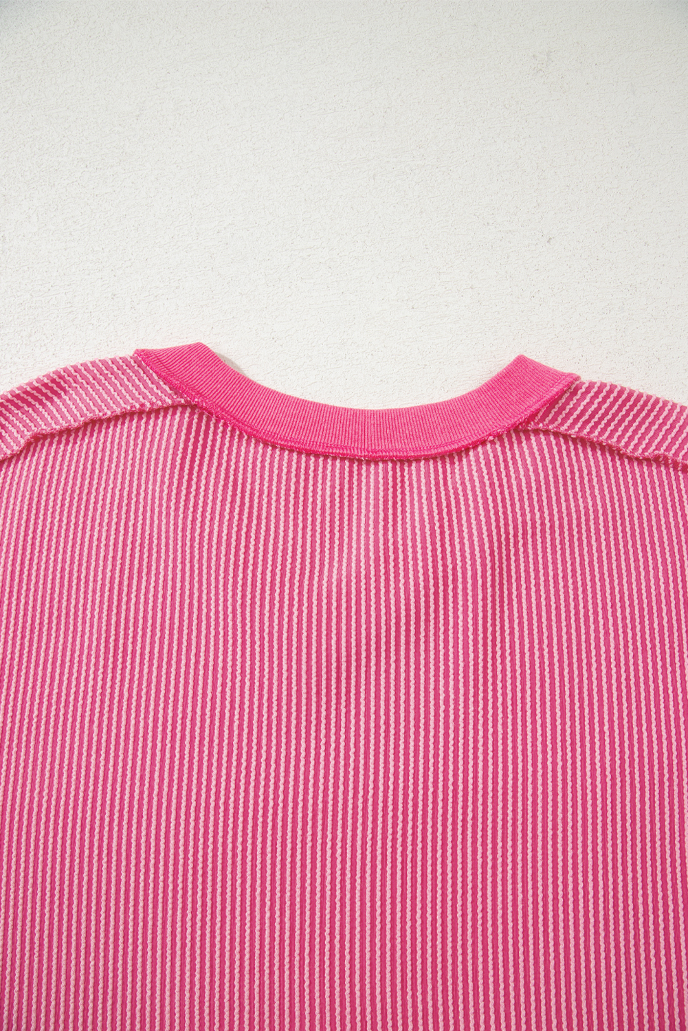 Rose Red Twisted Ribbed Knit V Neck Casual Tee - Image 8