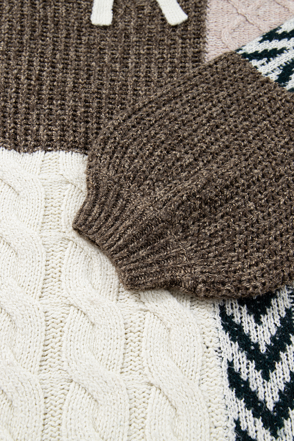 Brown Plus Size Color Block Patchwork Knotted Back Loose Fit Sweater - Image 8