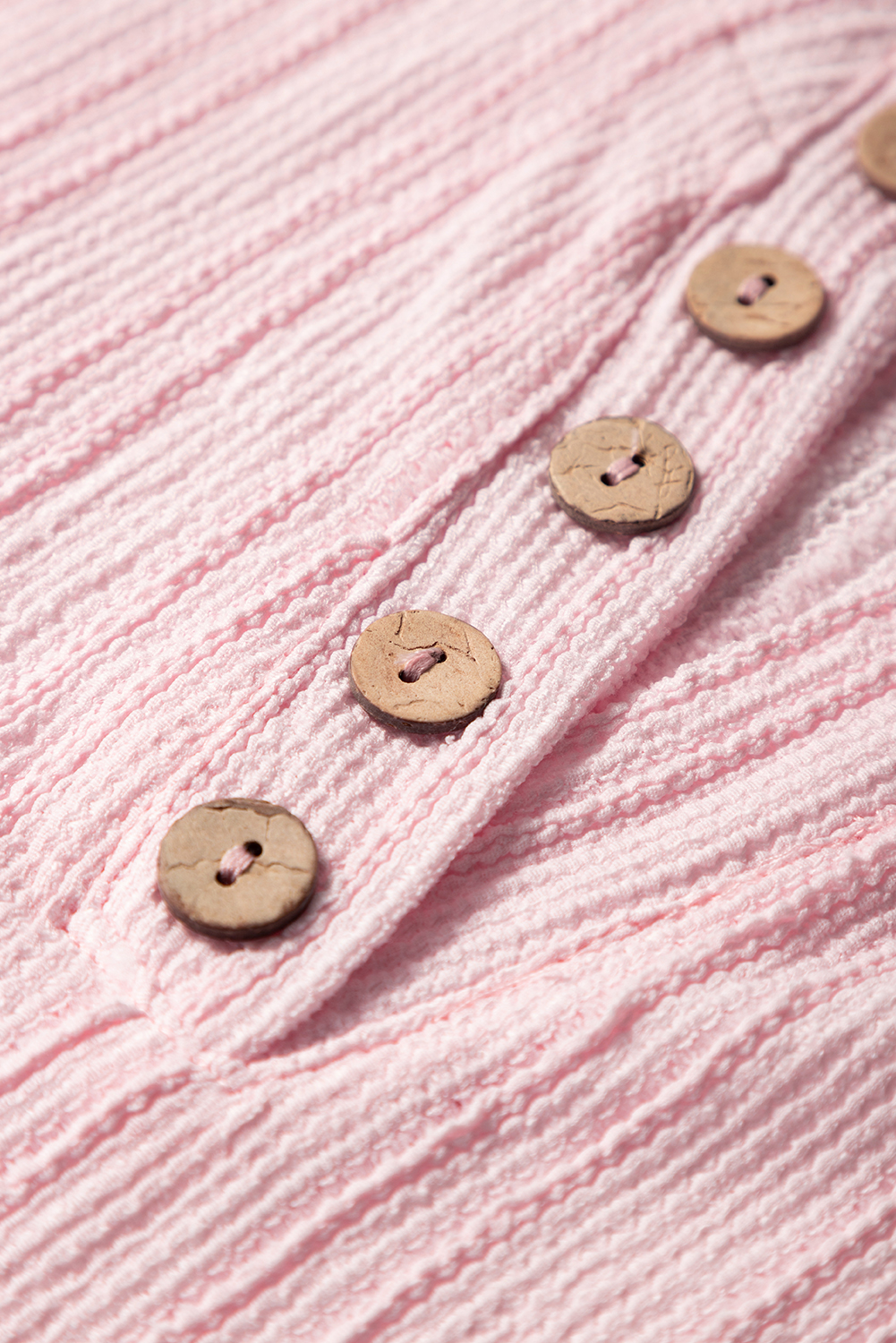 Light Pink Textured Short Sleeve Henley Top and Pocketed Wide Leg Pants - Image 7