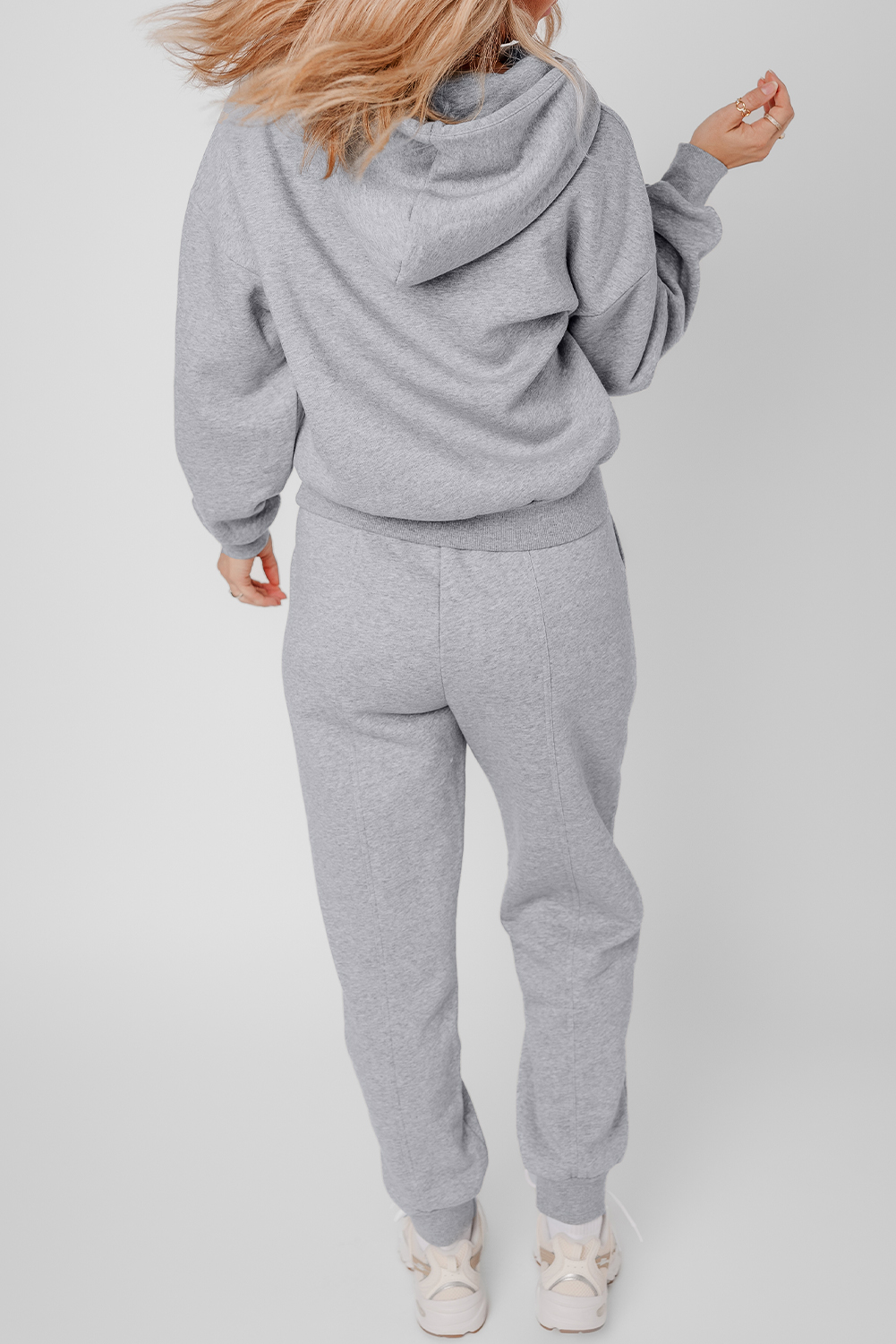 Gray Solid Exposed Seams Hoodie and Joggers Activewear Set - Image 2