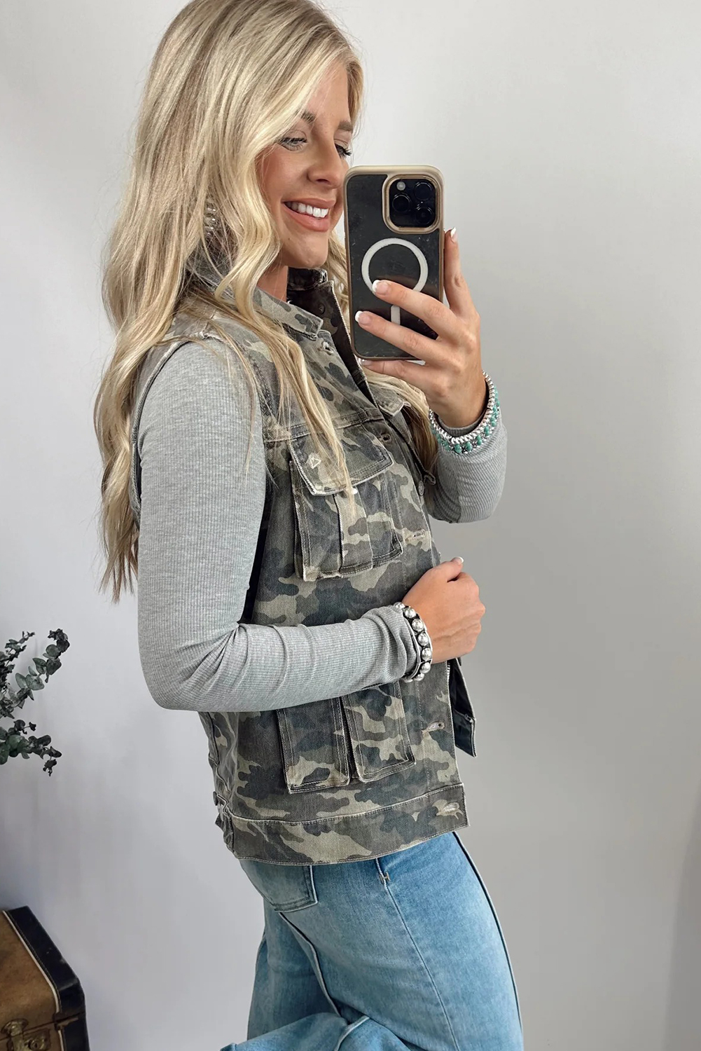 Green Camo Cargo Denim Vest - Image 3