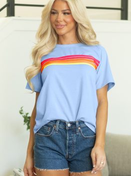 Beau Blue Striped Patch Front Casual Tee