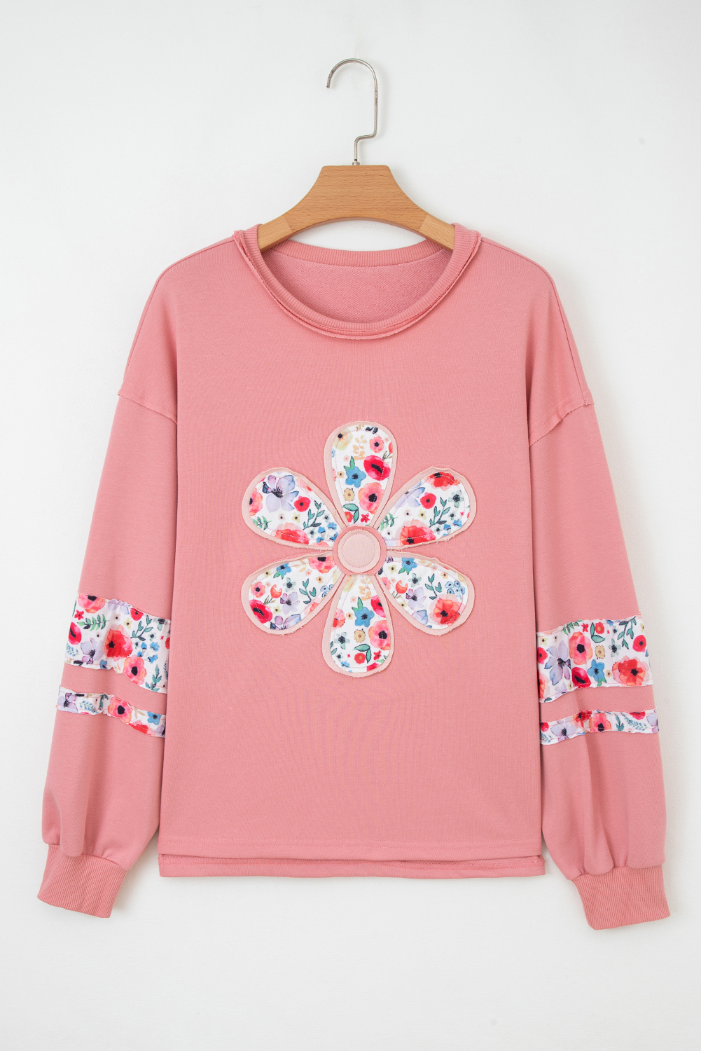 Peach Blossom Floral Applique Baggy Pullover Sweatshirt - Image 4