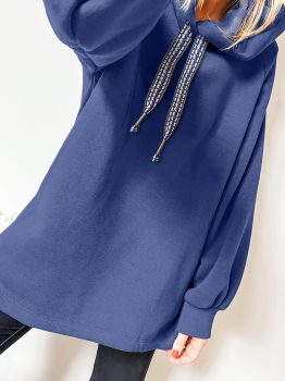 Dirty blue Fleece Lined Adjustable Drawstring Oversize Tunic Hoodie