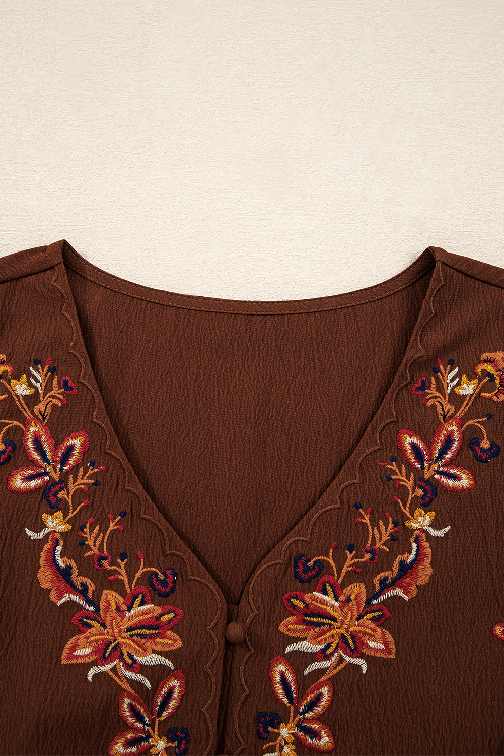 Burgundy Floral Embroidered Tassel Tie Waist Long Sleeve Mini Dress - Image 5