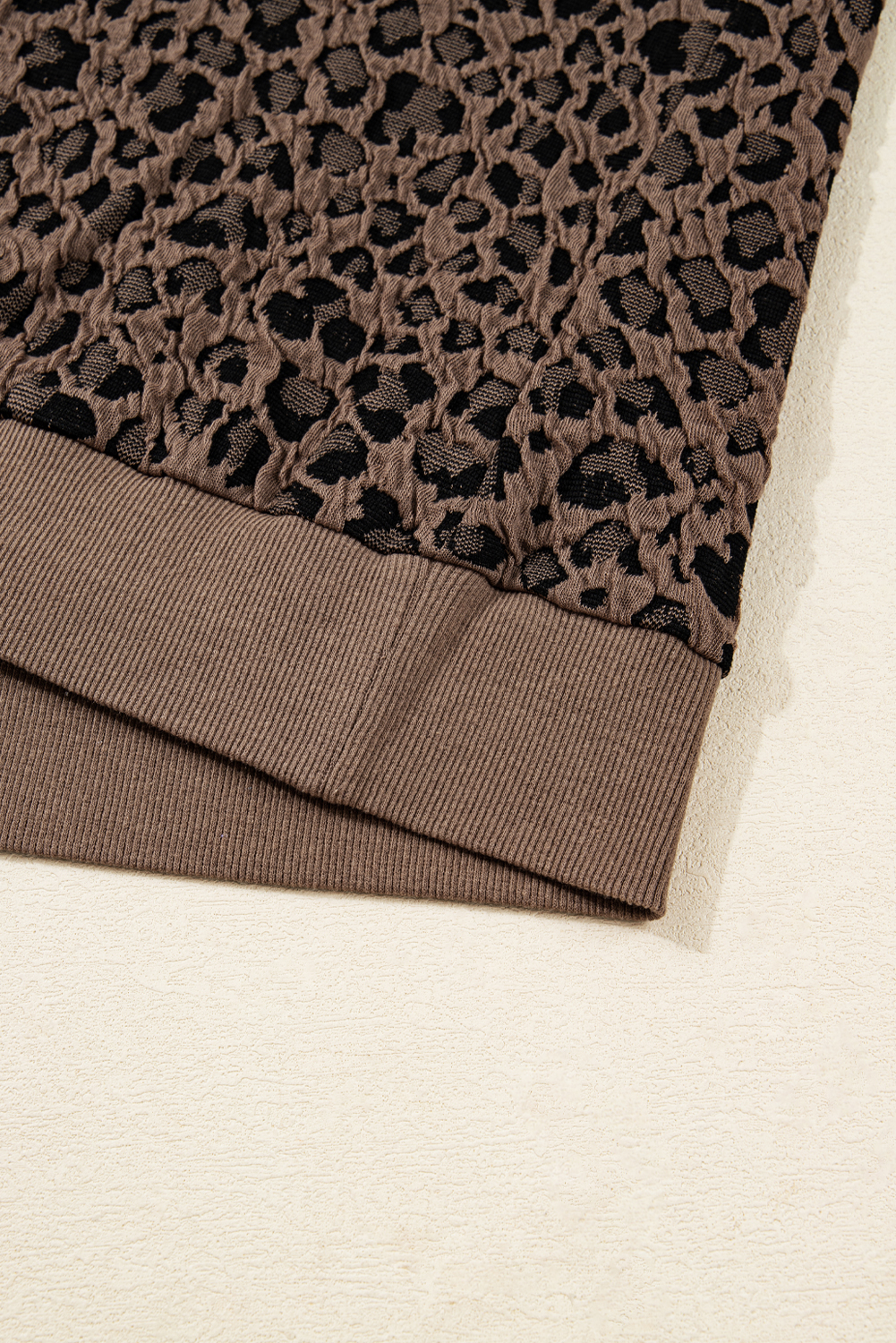 Brown Ribbed Trim Leopard Print Long Sleeve Top - Image 6