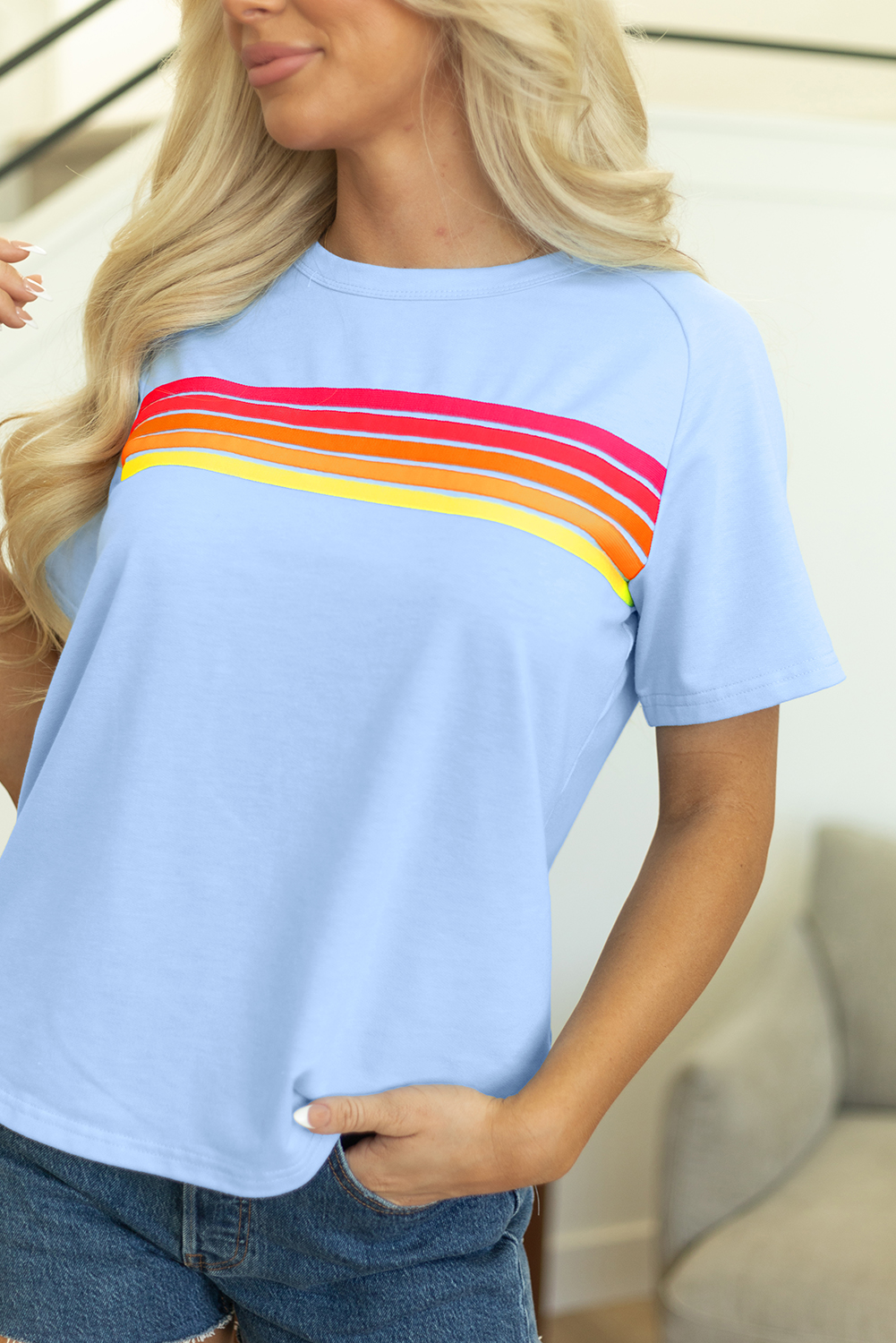 Beau Blue Striped Patch Front Casual Tee - Image 5