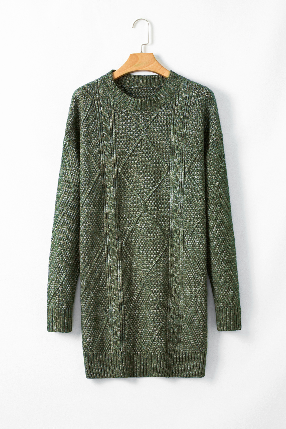 Mist Green Cable Knit Drop Shoulder Loose Fit Sweater Dress - Image 5