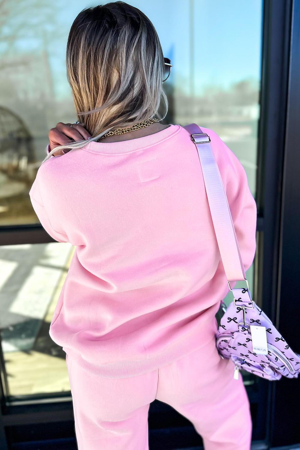 Phalaenopsis Chenille Heart Pattern Casual 2pcs Pants Set - Image 2