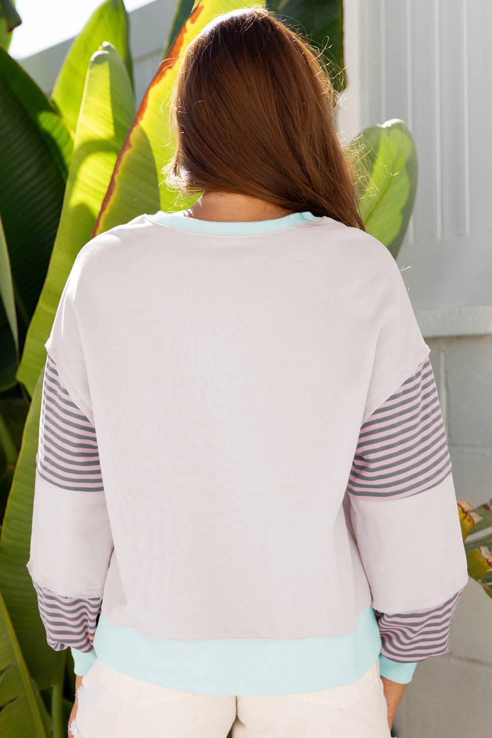 Delicacy Striped Colorblock Patchwork Drop Shoulder Sweatshirt - Image 2