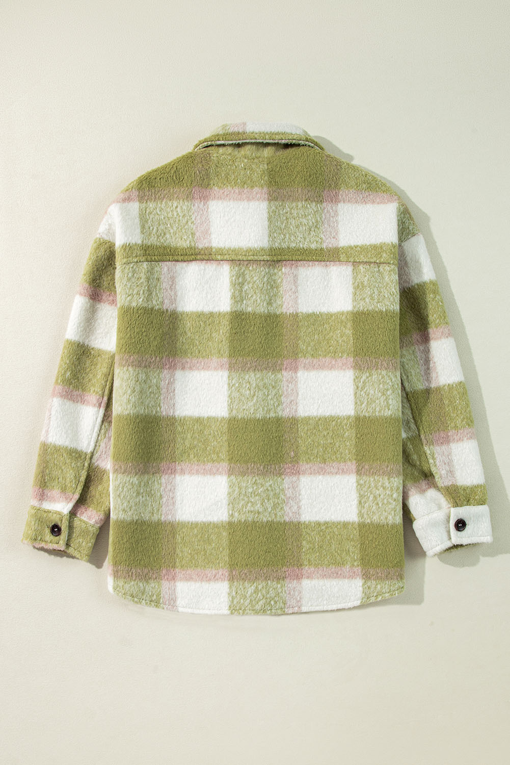 Sage Green Plaid Print Buttoned Flap Pockets Baggy Shacket - Image 6