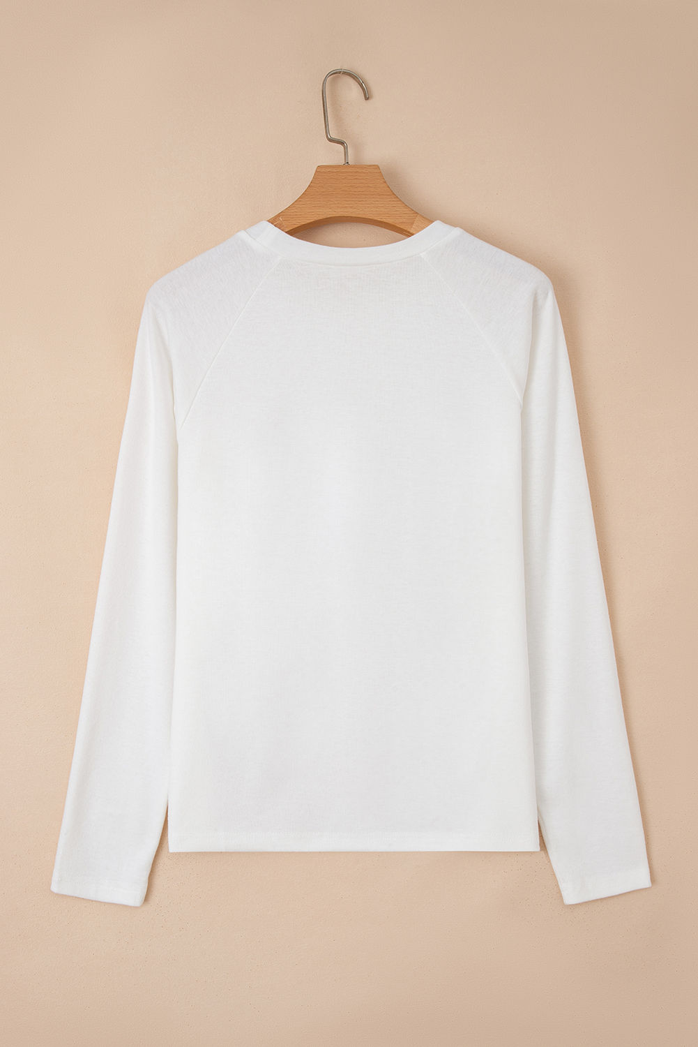 White Solid Color Seam Detail Raglan Long Sleeve Top - Image 6