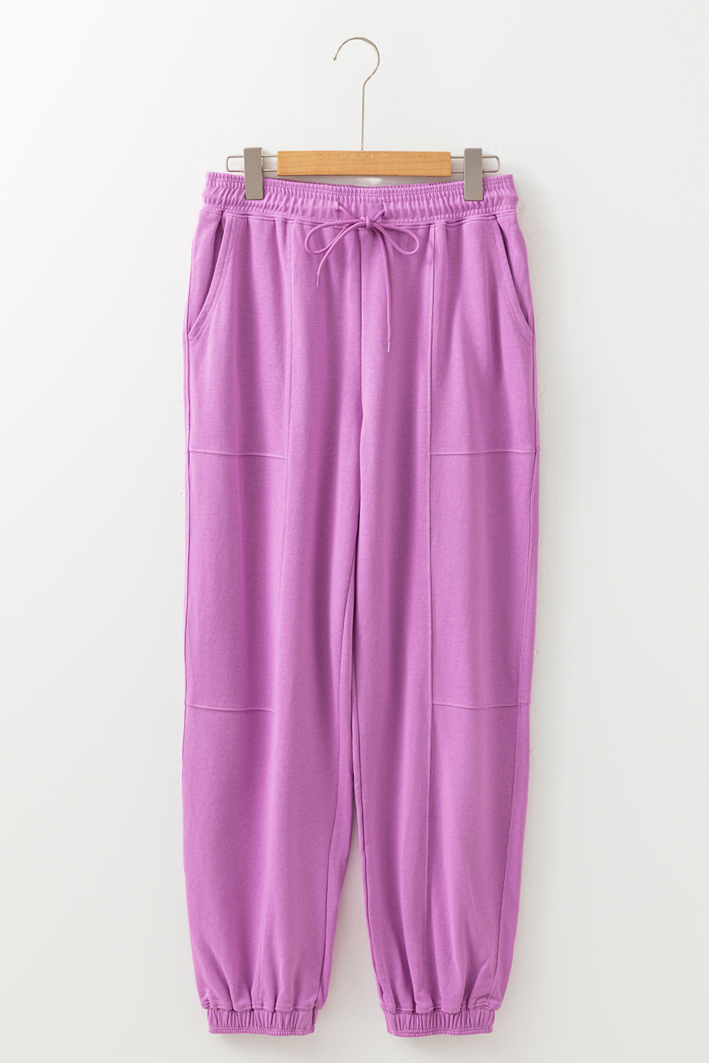 Lilac Drawstring Elastic Waistband Solid Color Jogger Pants - Image 6