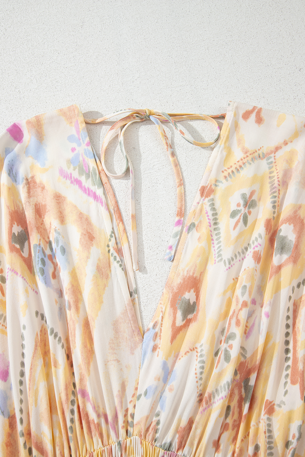 Multicolour Geometric Print Half Sleeve Shirred High Waist Maxi Dress - Image 6