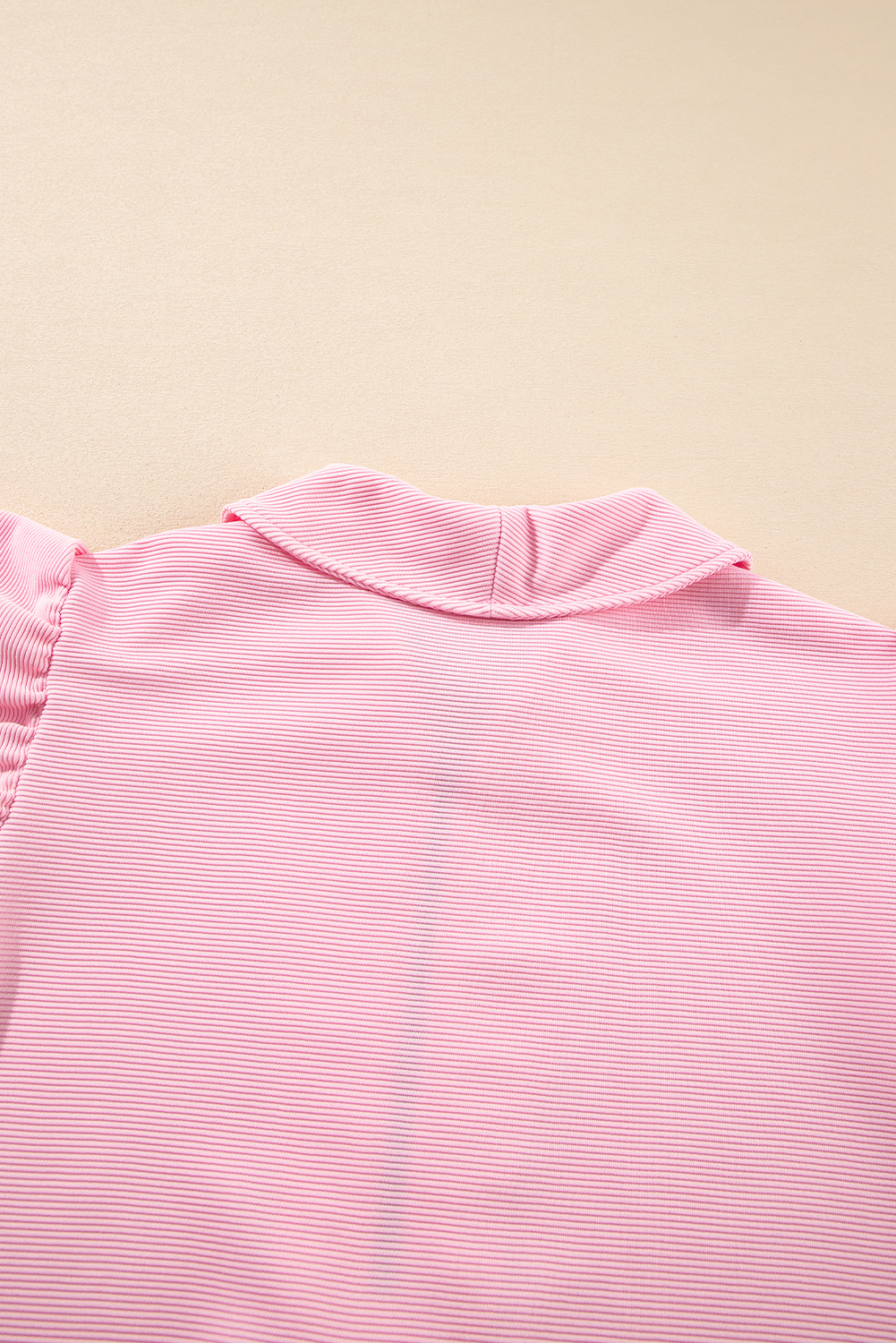 Pink Textured Ruffled Sleeve Zipped Top and Wide Leg Pants Set - Image 7