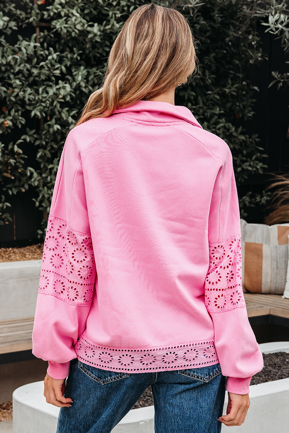 Bonbon Embroidered Flower Patchwork Snap Buttons Pullover Sweatshirt - Image 2