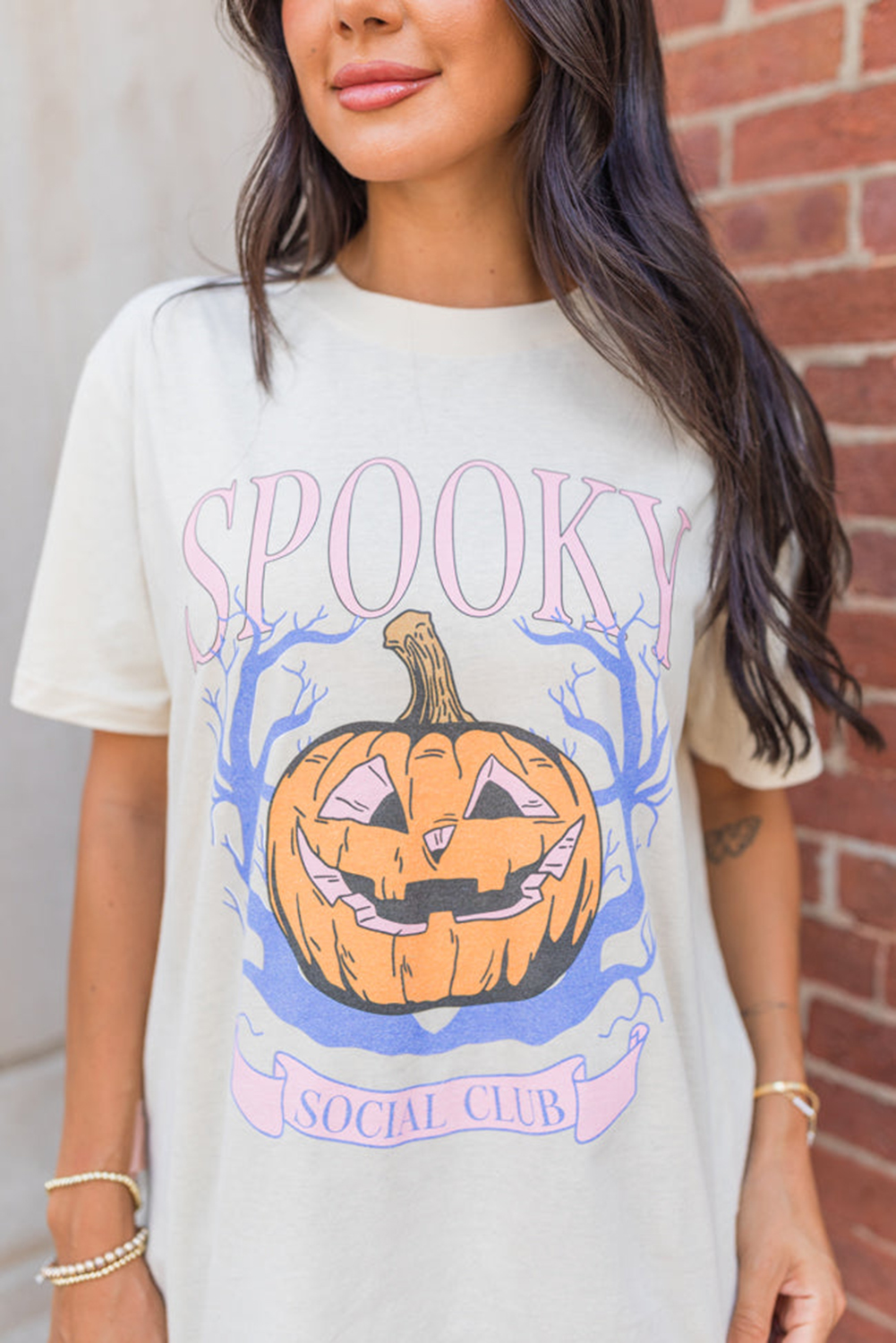 White SPOOKY Pumpkin Print Round Neck Halloween T Shirt - Image 4