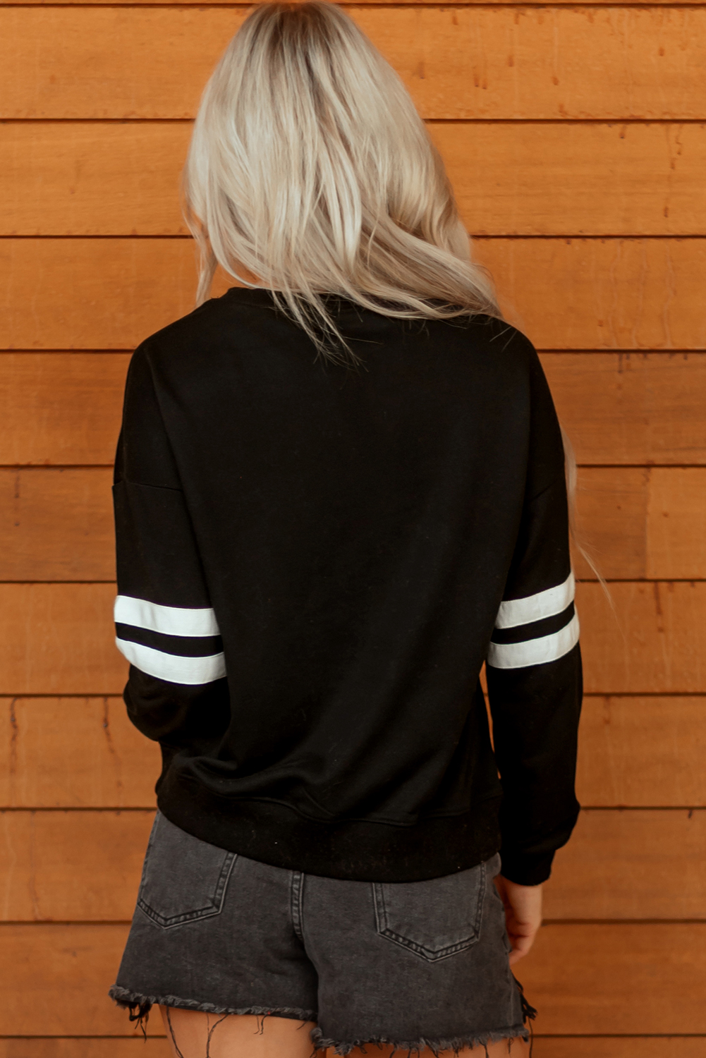 Black Halloween Pumpkin Face Sequin Patched Oversize Varsity Sweatshirt - Image 2