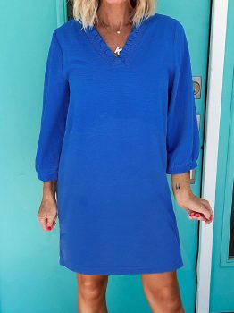 Sky Blue Frilled V Neck Bracelet Sleeve Shift Mini Dress