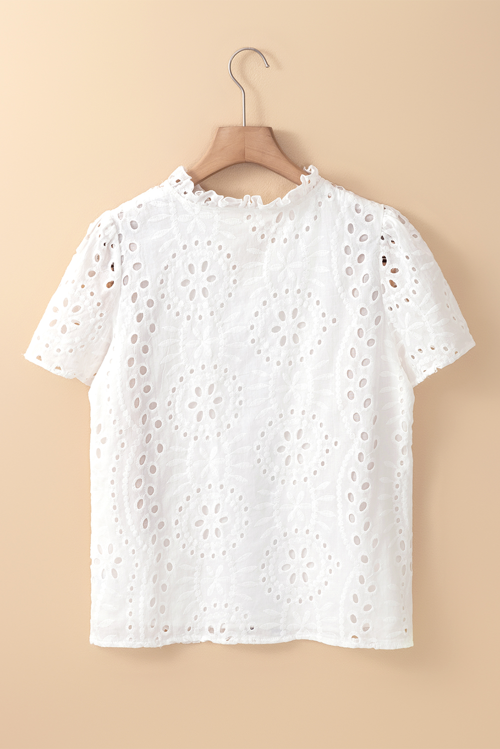 White Geometric Embroidery Hollow Out Blouse - Image 6
