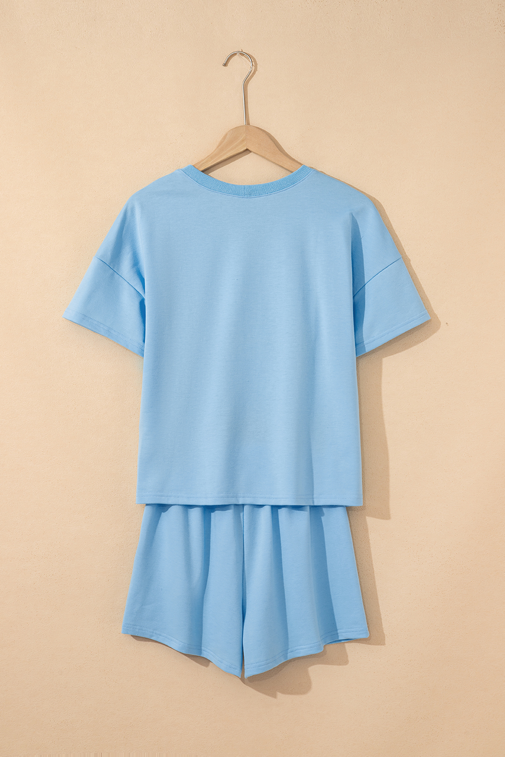 Myosotis V Neck Drop Shoulder Tee and Patchwork Drawstring Elastic Waistband Shorts Set - Image 8