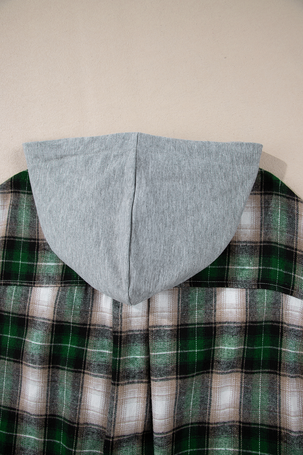 Green Plaid Print Chest Pocket Buttoned Hooded Shacket - Image 6