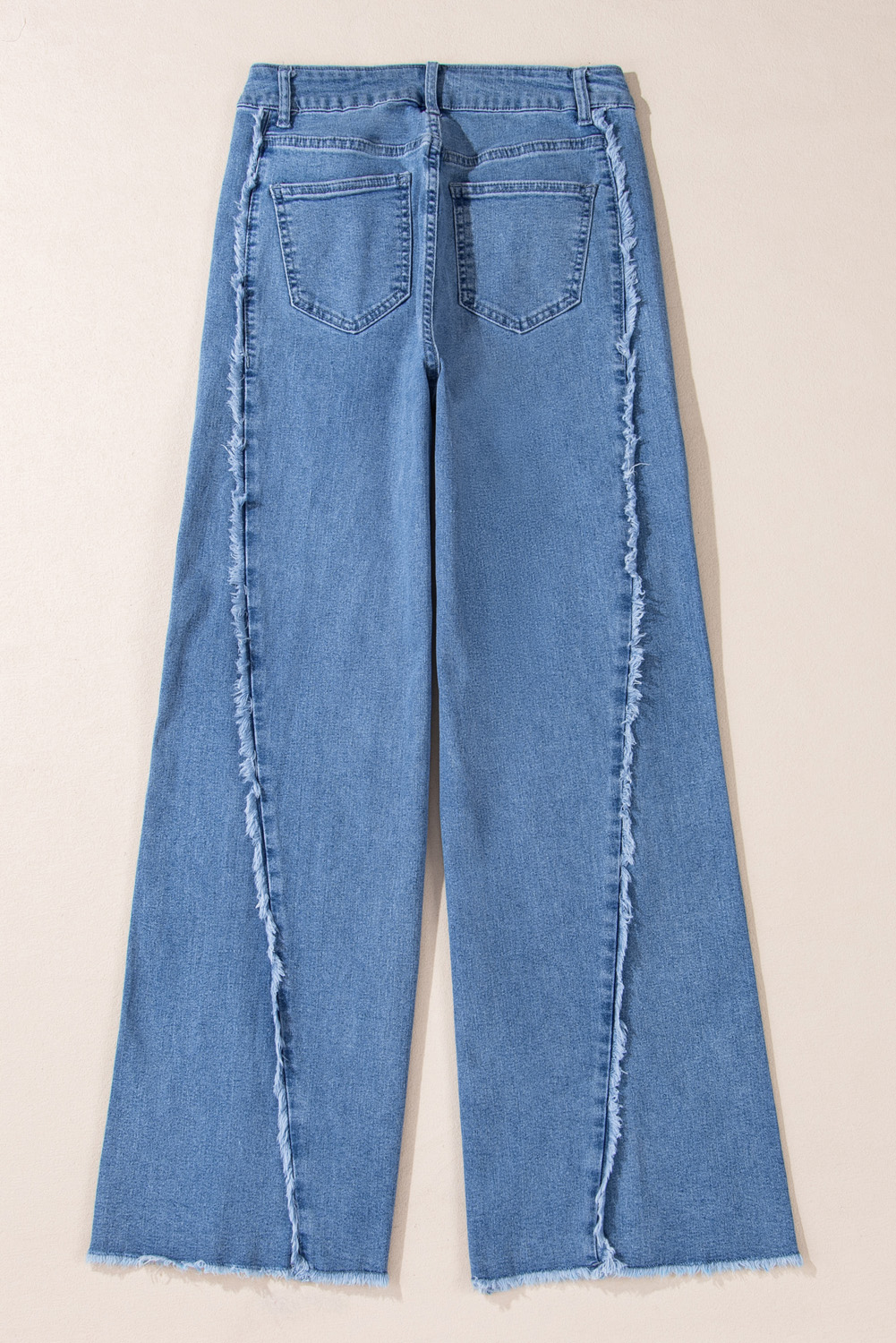 Beau Blue Vintage Stitching Raw Hem Flared Jeans - Image 6