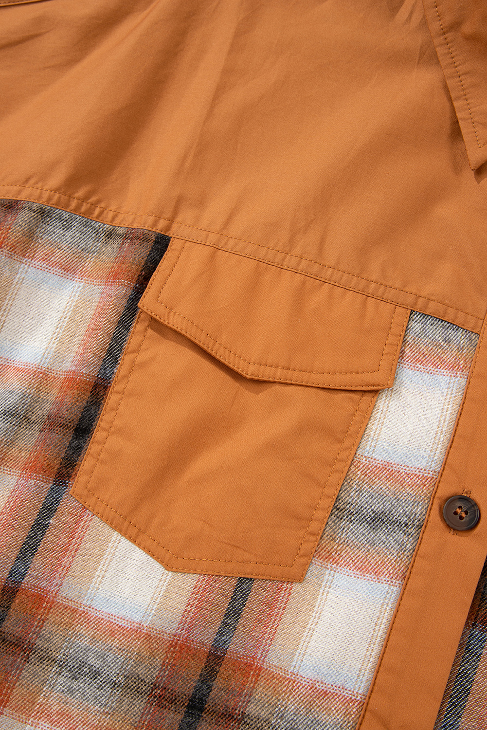 Khaki Plaid Color Block Patchwork Ruffle Hem Tunic Shirt Dress - Image 6