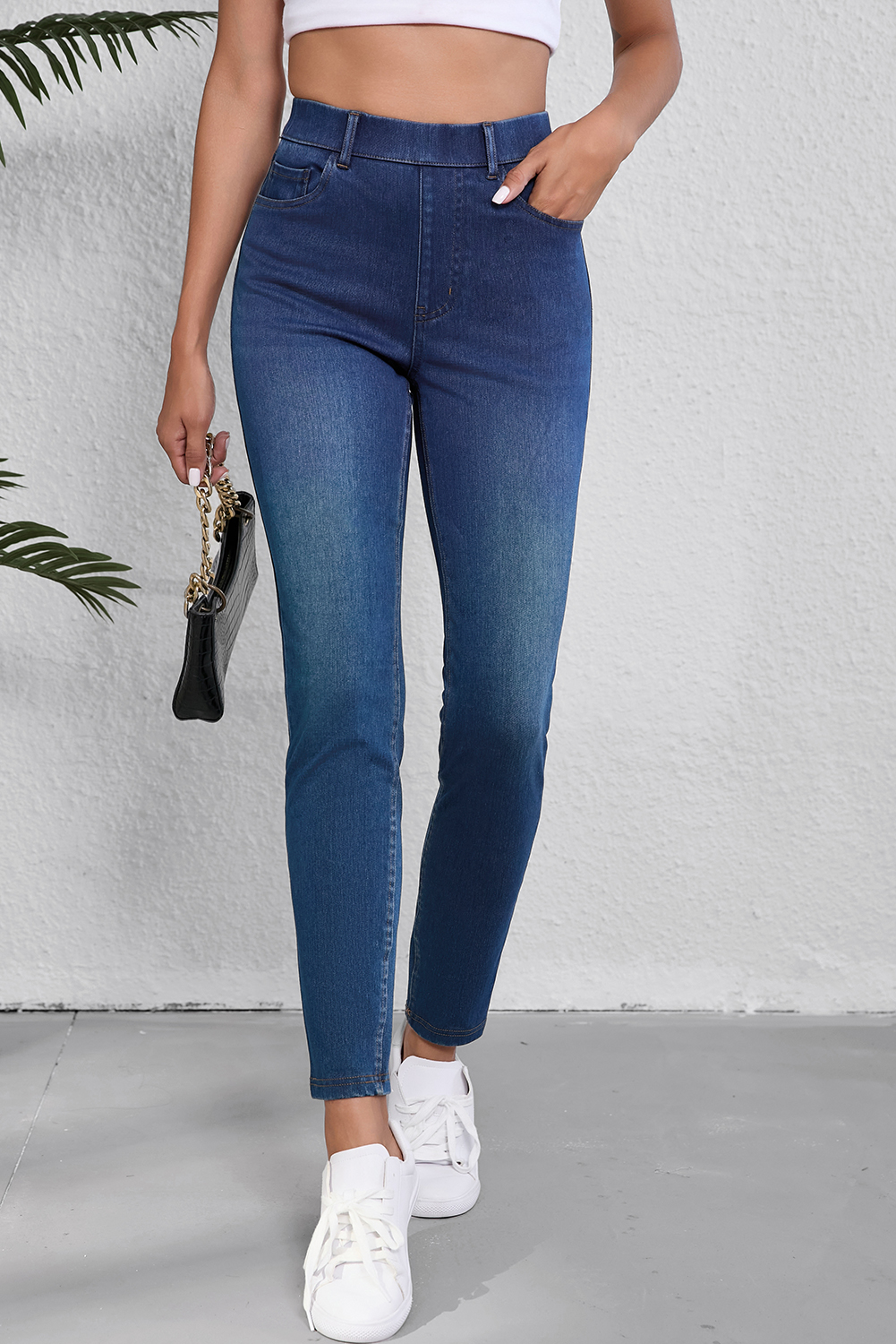 Ashleigh Blue Multiple Pockets Straight Leg Washed Stretchy Knit Casual Jeans - Image 6
