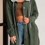Jungle Green Oversized Corduroy Contrast Hooded Shacket